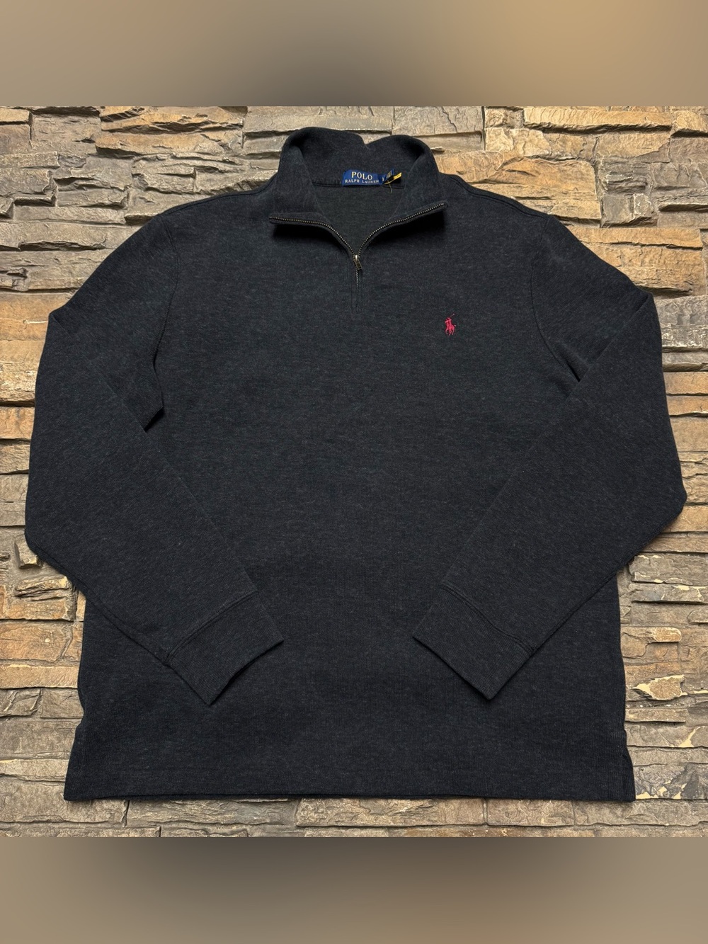 Polo Ralph Lauren 1/4 Zip Pullover Sweater Men Large Gray Color Pony Casual Work